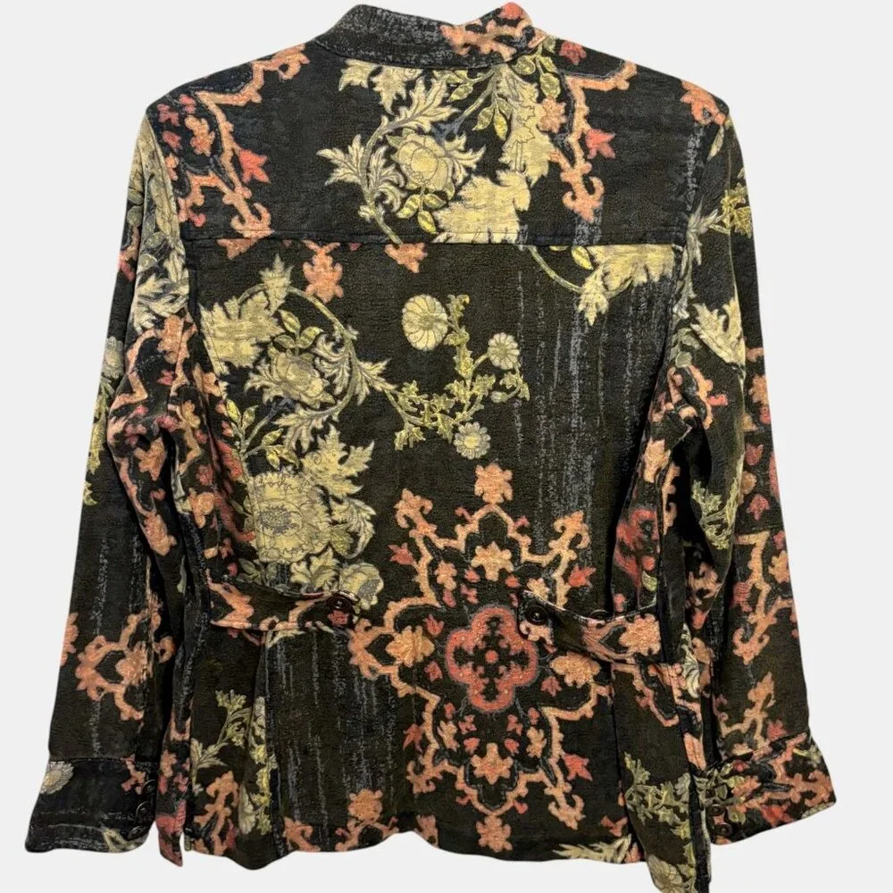 Citron Santa Monica Floral Print Jacket M Lightweight Button Up Medallion Blazer - Picture 2 of 5